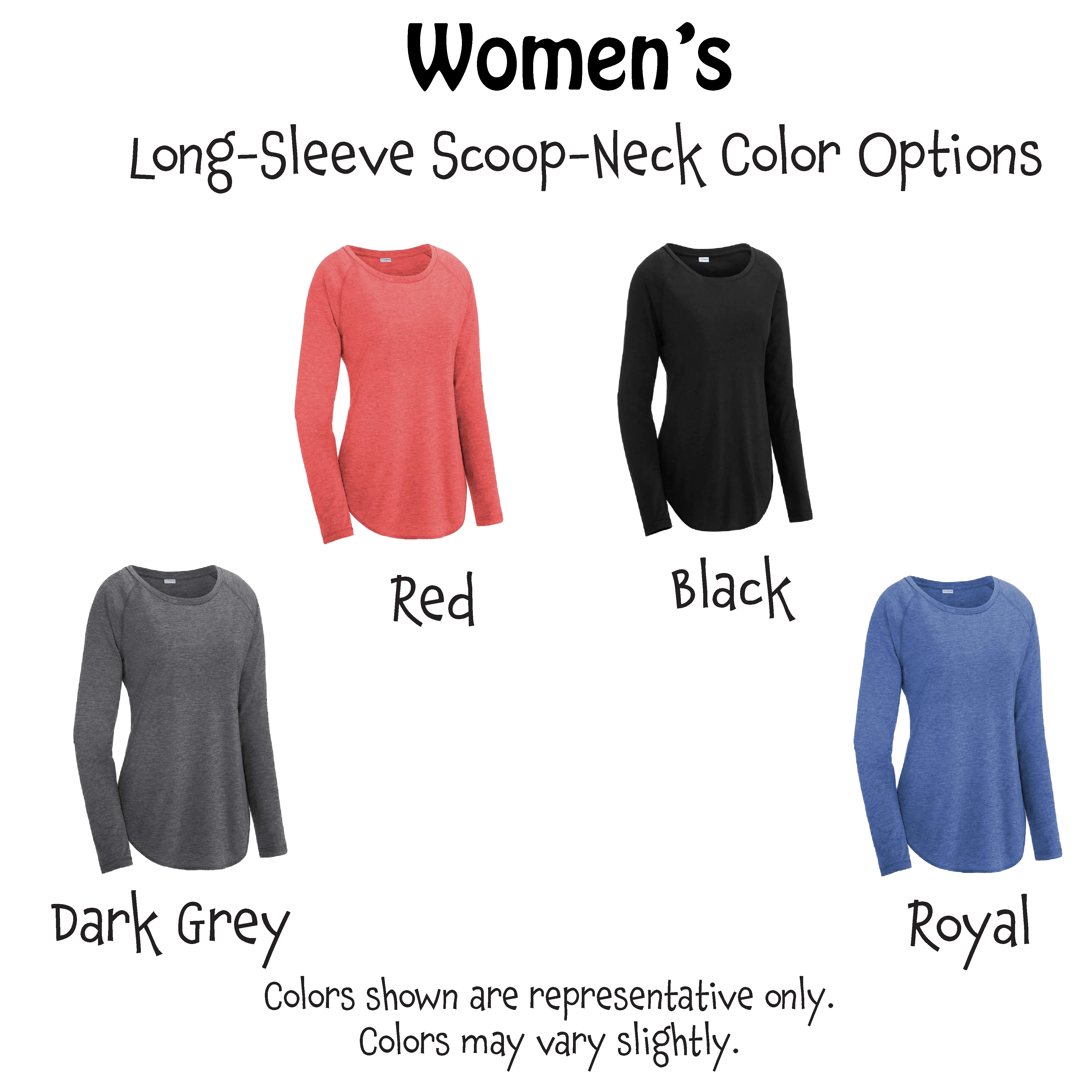 002 With Pickleballs (Colors Cyan Orange Rainbow Red) Customizable | Women's Long Sleeve Scoop Neck Pickleball Shirts | 75/13/12 poly/cotton/rayon