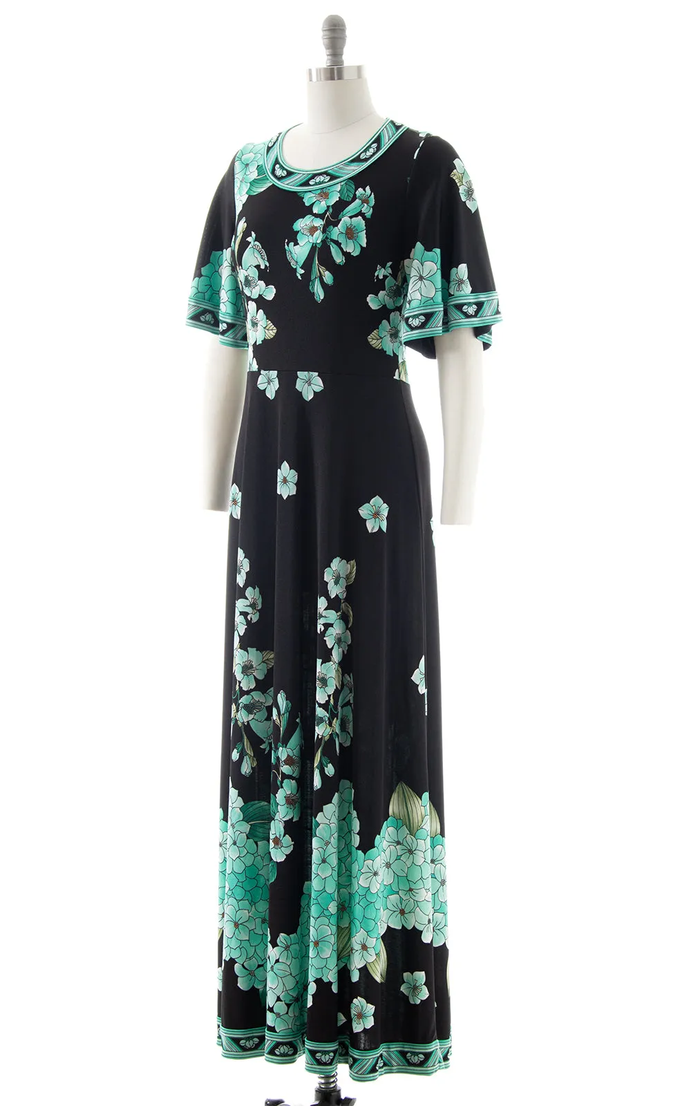 1970s Floral Jersey Maxi Dress | small/medium