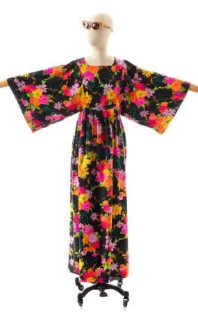 1970s Floral Kimono Sleeve Maxi Dress | small/medium