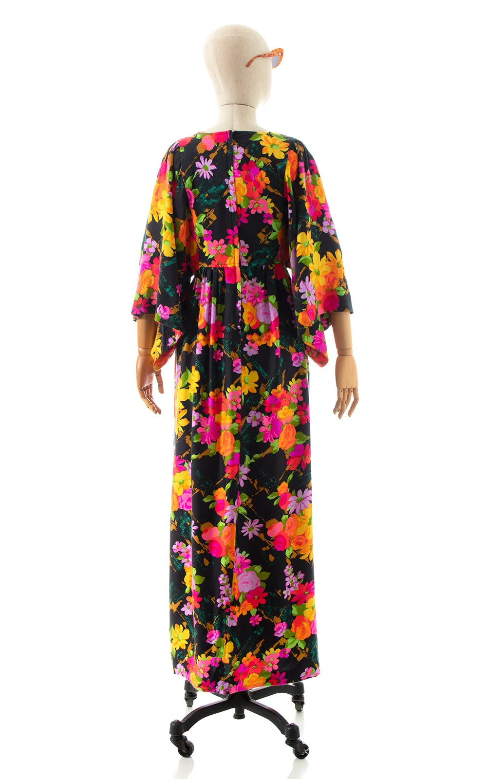 1970s Floral Kimono Sleeve Maxi Dress | small/medium