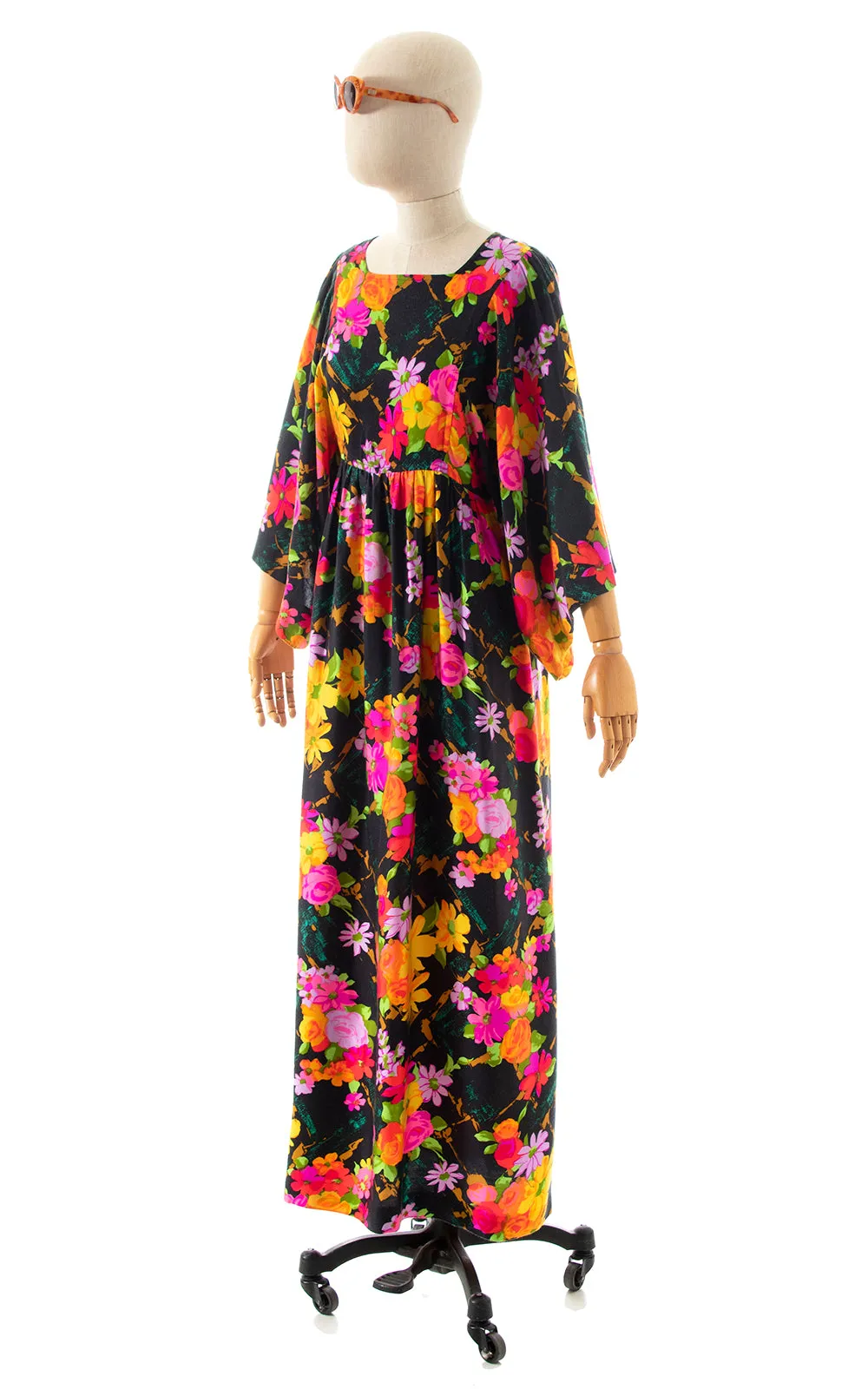 1970s Floral Kimono Sleeve Maxi Dress | small/medium