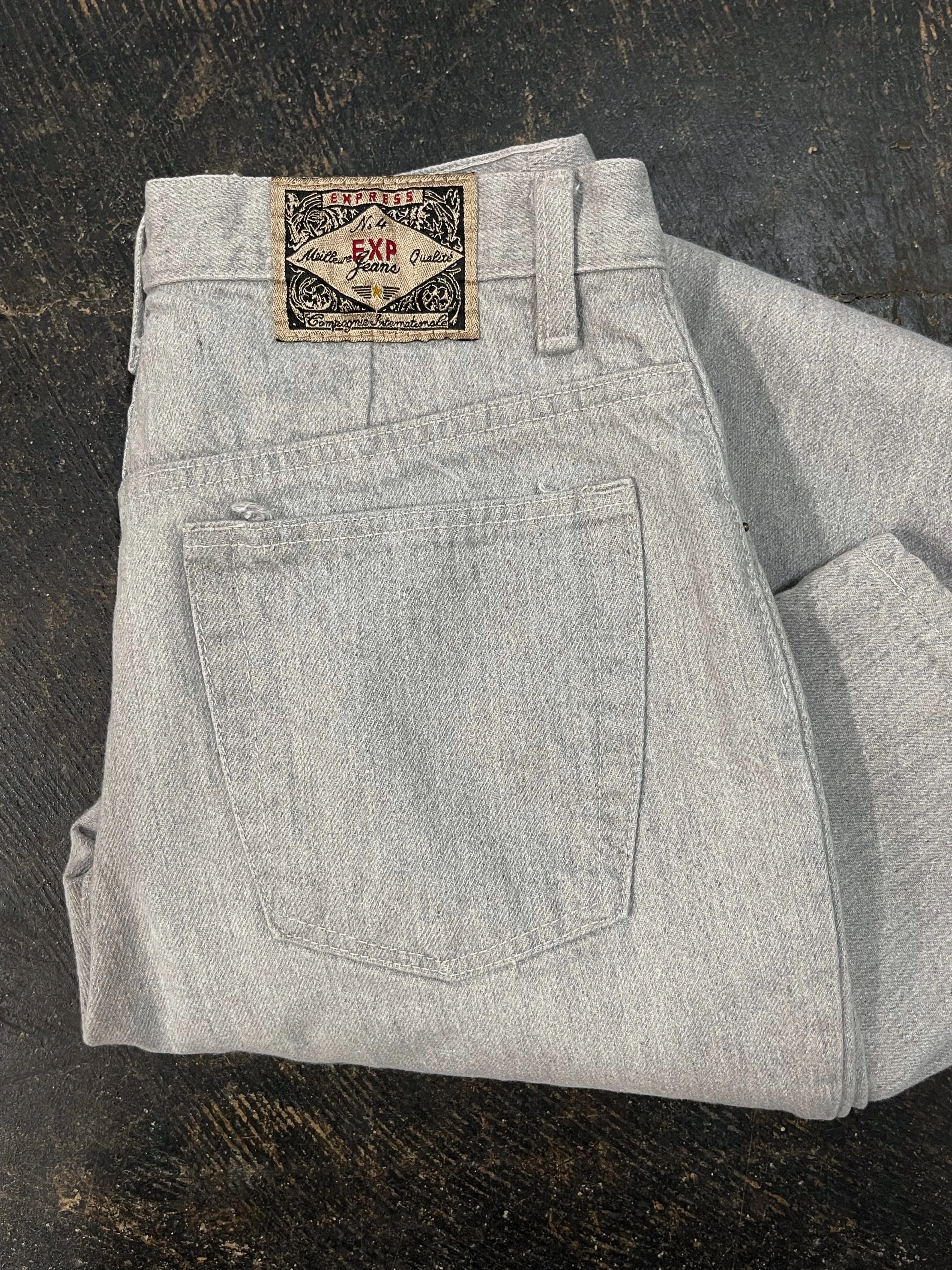 80s Vintage Express High Waisted Grey Jeans (W29")