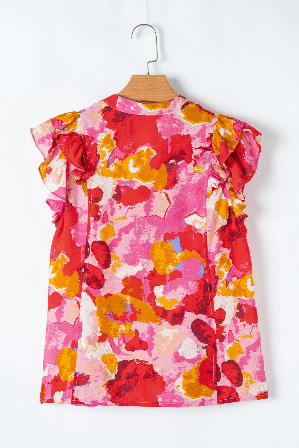 Abstract V-Neck Short Sleeve Blouse
