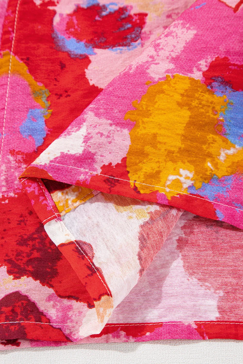 Abstract V-Neck Short Sleeve Blouse