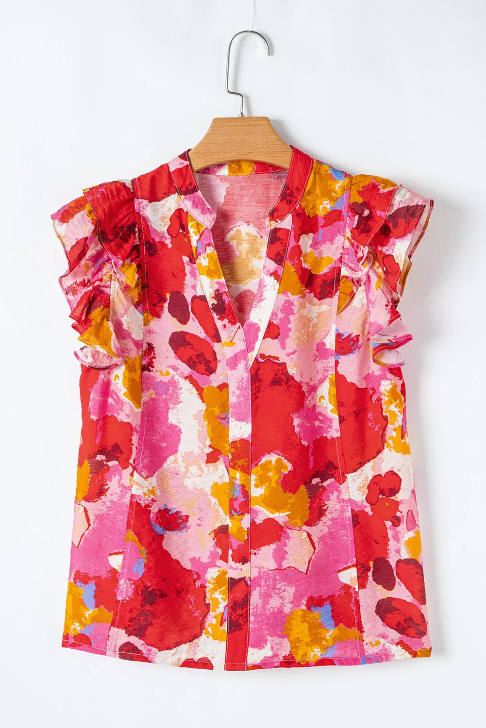 Abstract V-Neck Short Sleeve Blouse