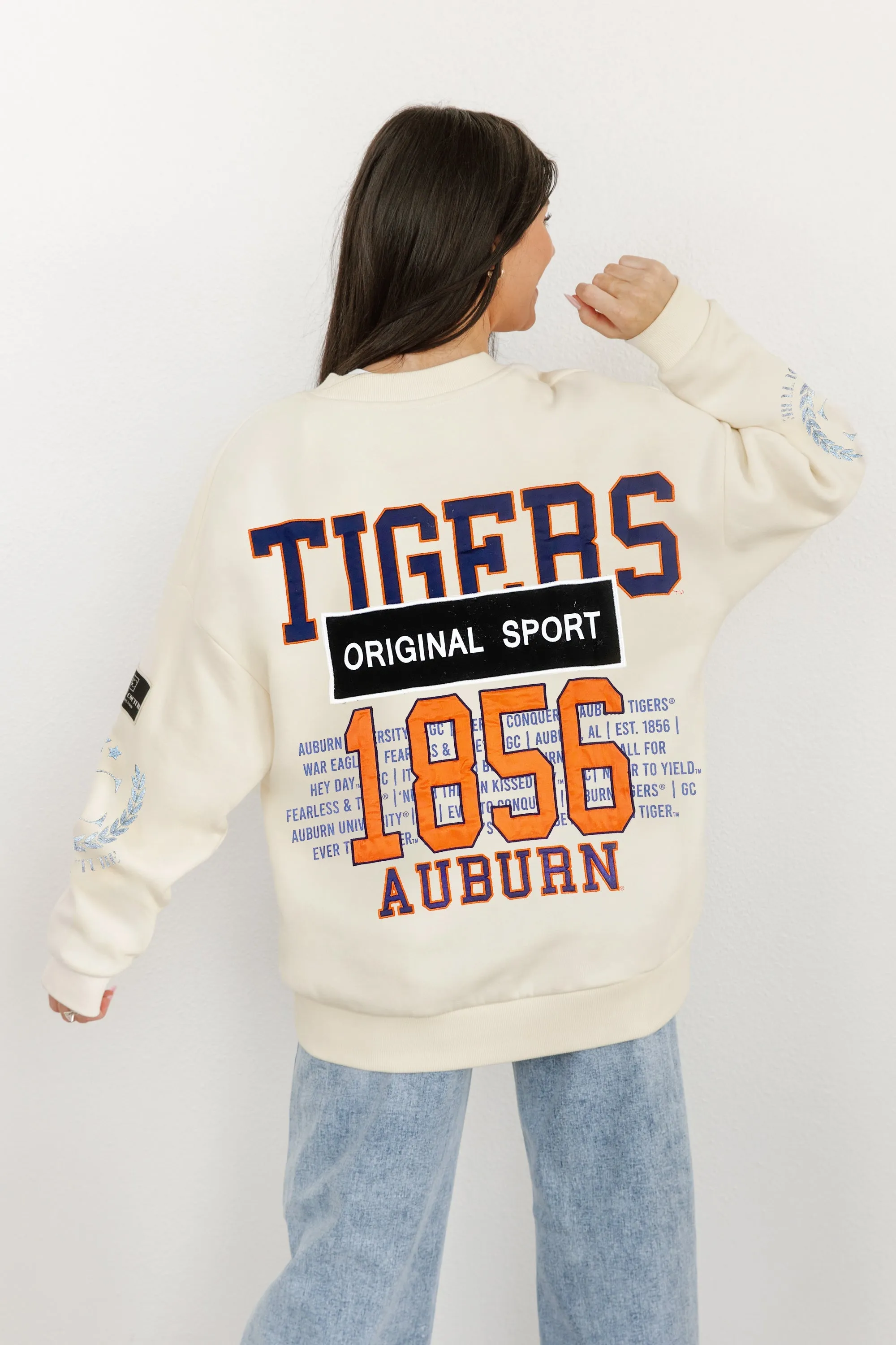 AUBURN TIGERS GAMEDAY SLAY BLACK LABEL PREMIUM FLEECE DROP SHOULDER CREWNECK BY MADI PREWETT TROUTT