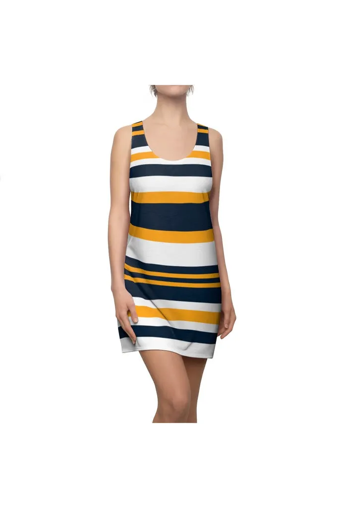 Blue & Gold Stripes Women's Sew Racerback Dress