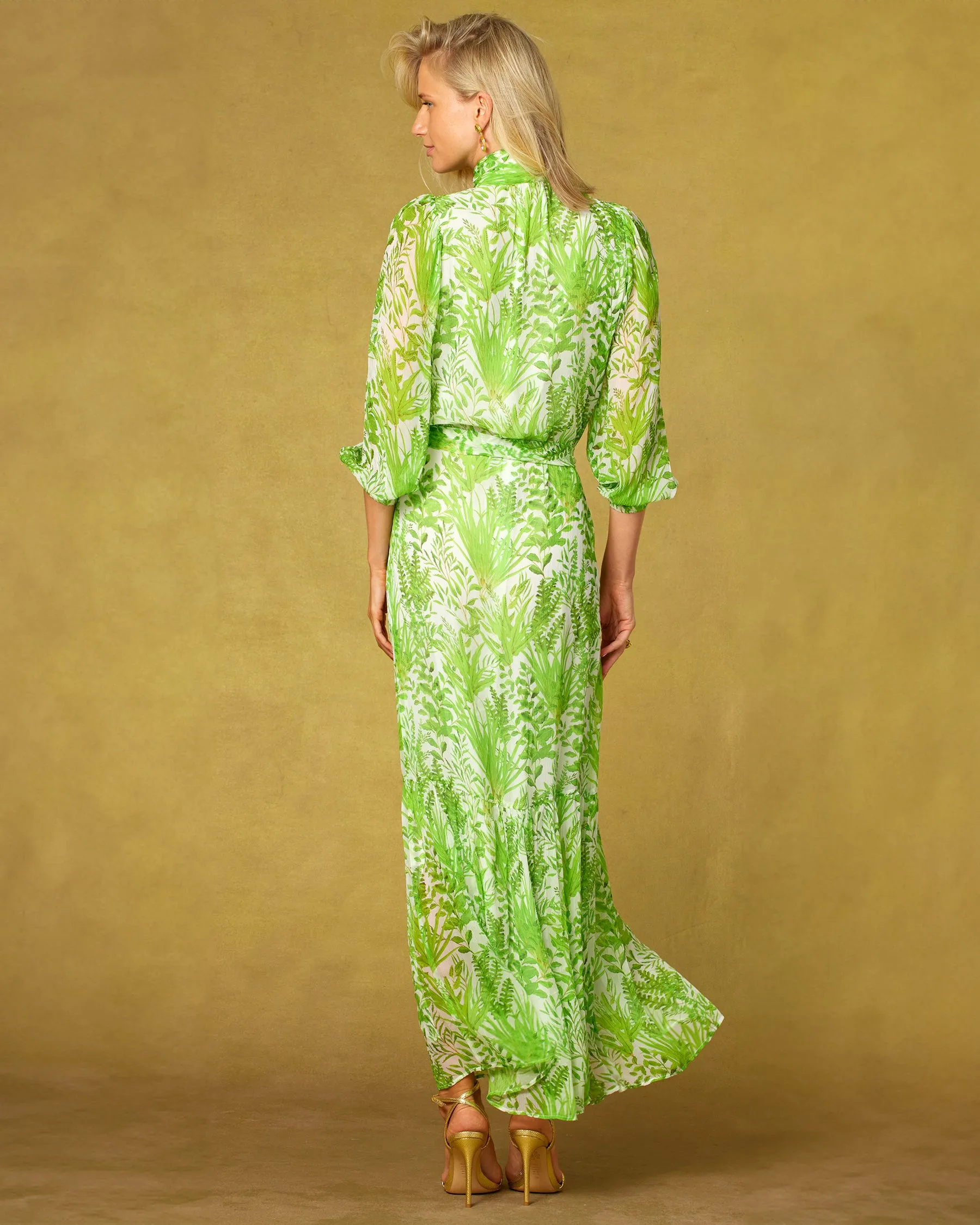 Blythe Maxi Crinkle Chiffon Dress in Delicate Greenery