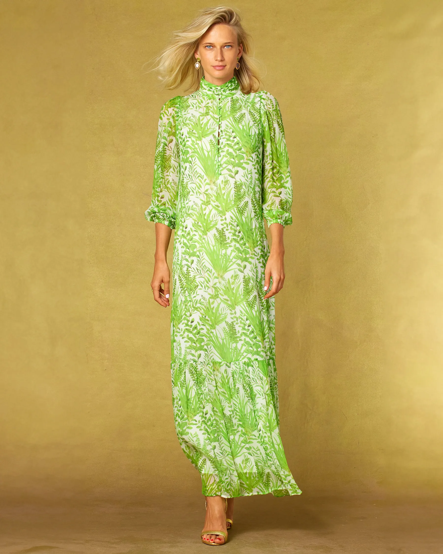 Blythe Maxi Crinkle Chiffon Dress in Delicate Greenery