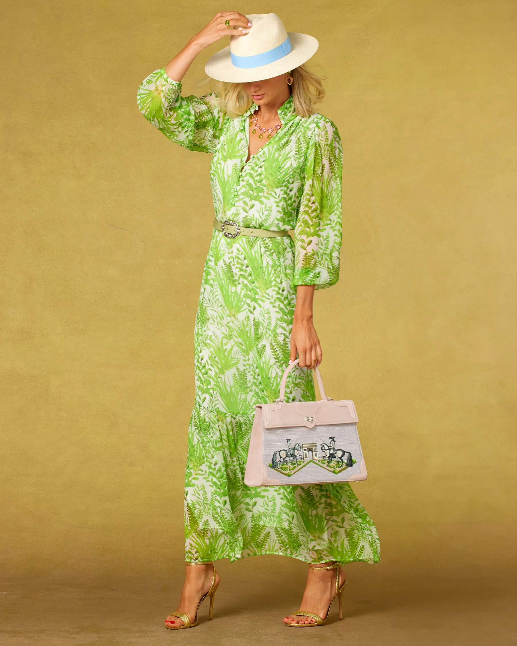Blythe Maxi Crinkle Chiffon Dress in Delicate Greenery
