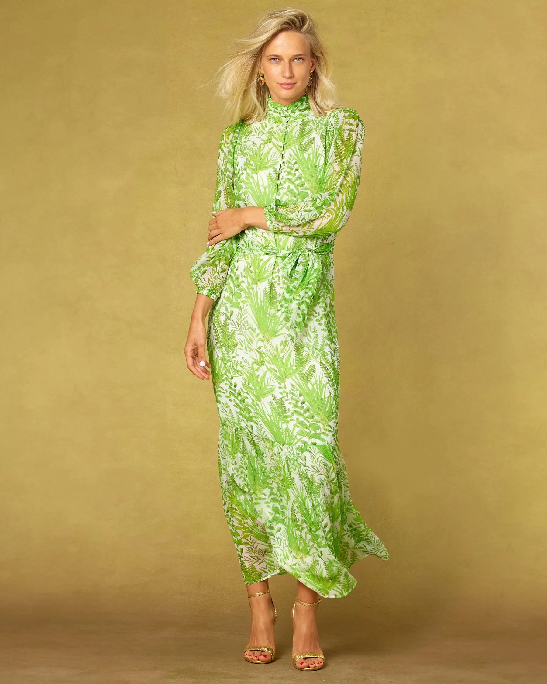 Blythe Maxi Crinkle Chiffon Dress in Delicate Greenery