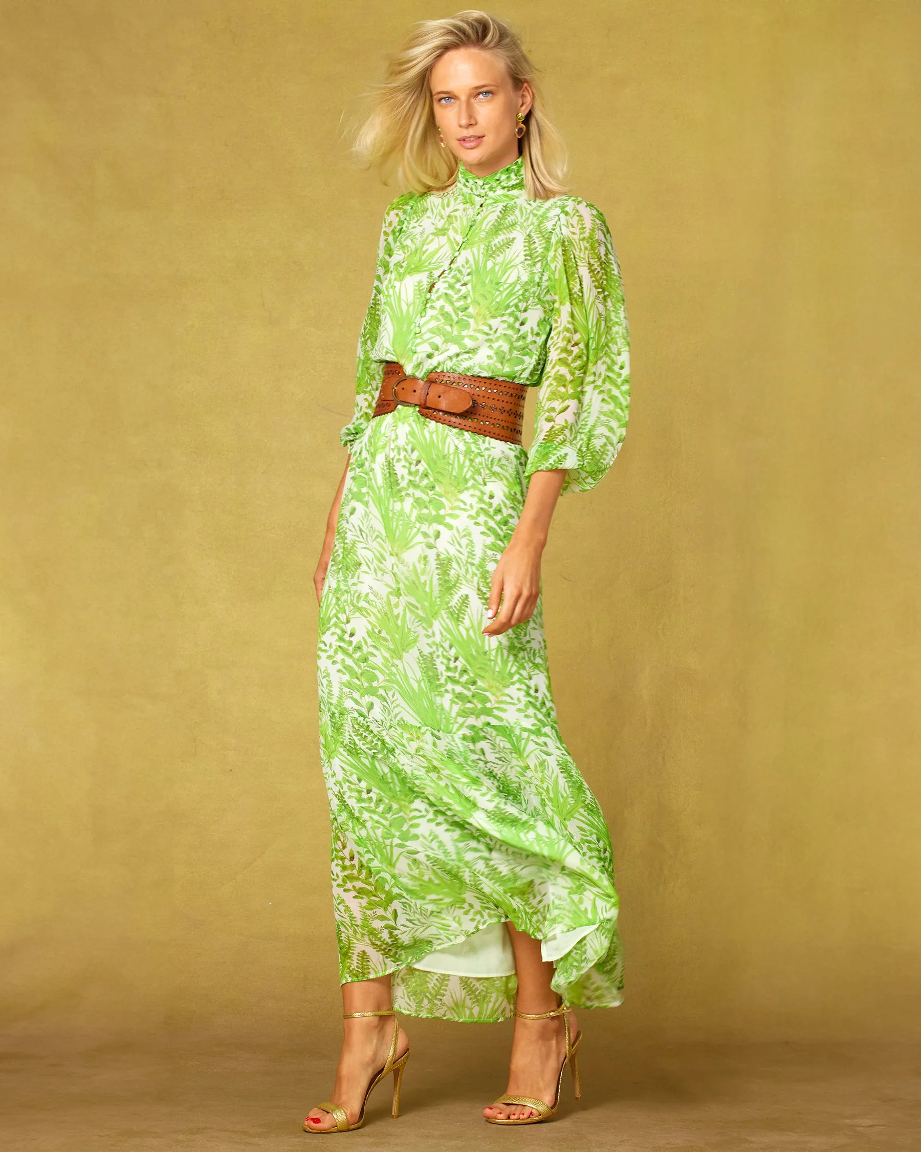 Blythe Maxi Crinkle Chiffon Dress in Delicate Greenery