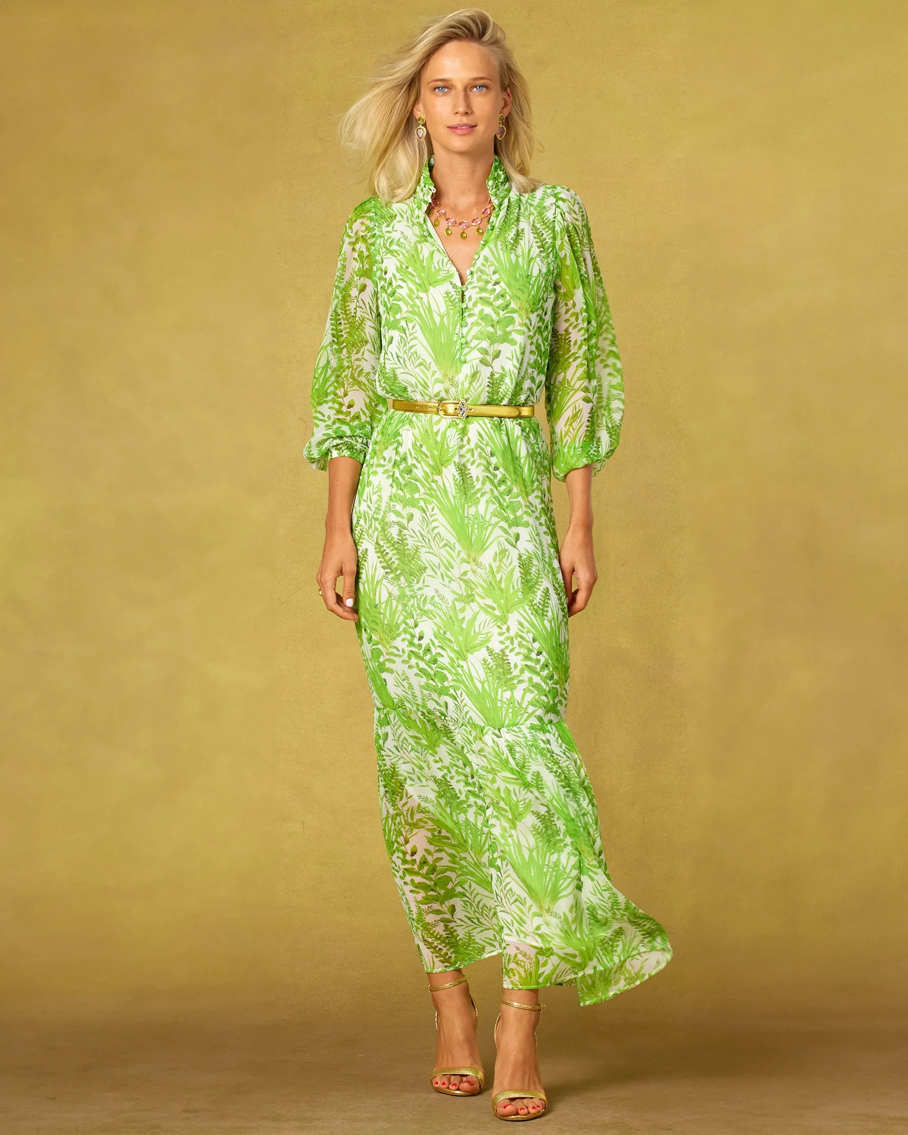 Blythe Maxi Crinkle Chiffon Dress in Delicate Greenery