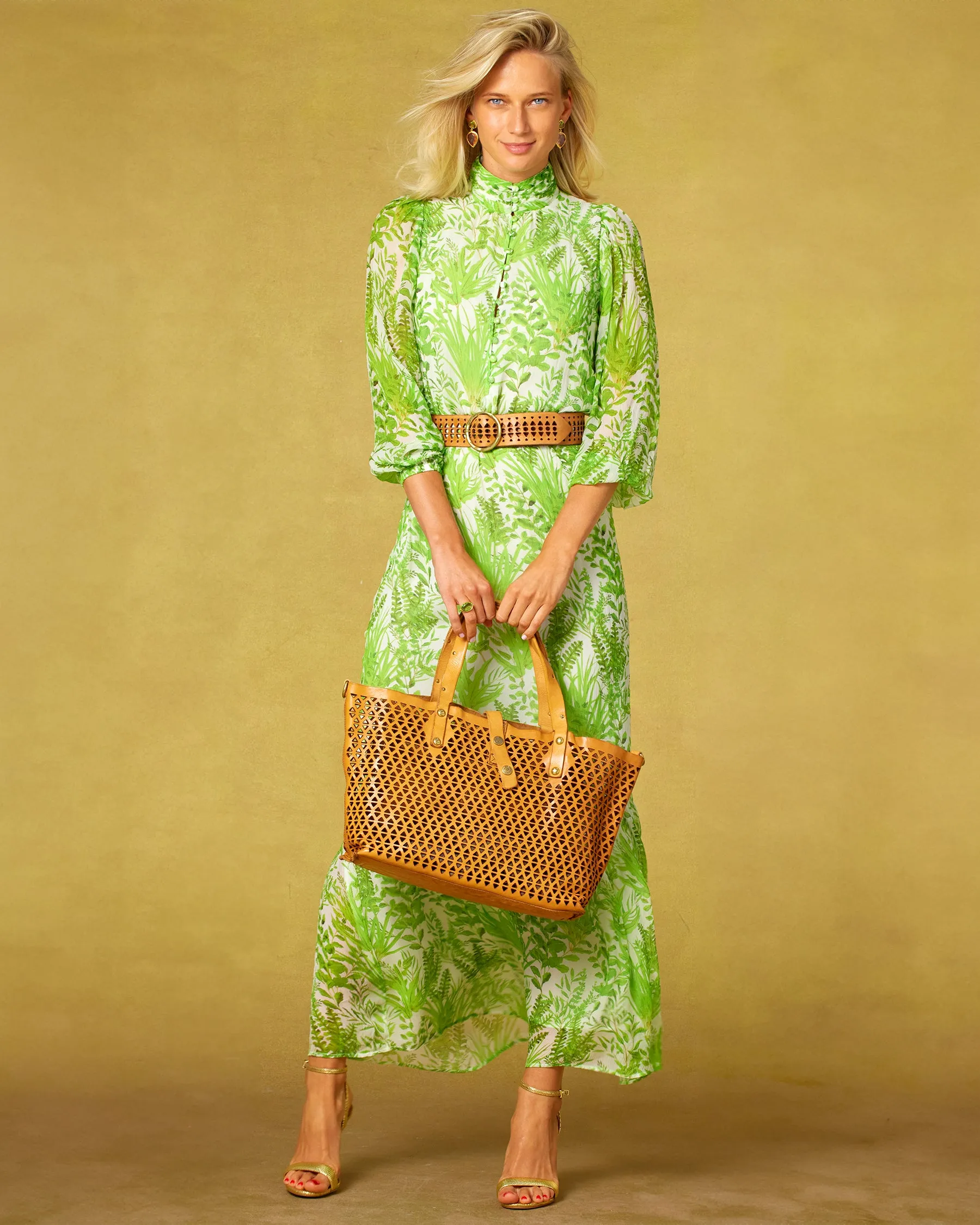 Blythe Maxi Crinkle Chiffon Dress in Delicate Greenery