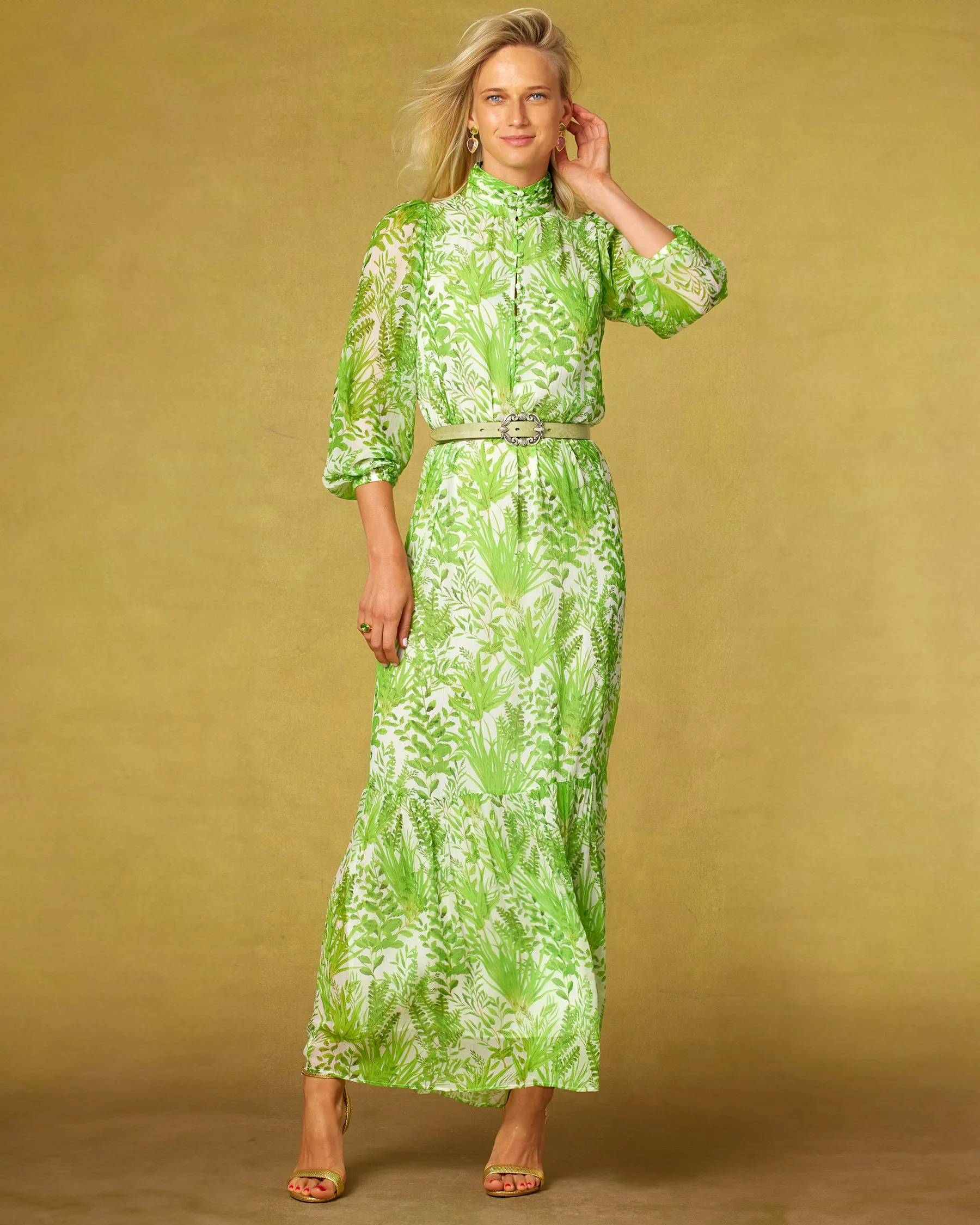 Blythe Maxi Crinkle Chiffon Dress in Delicate Greenery