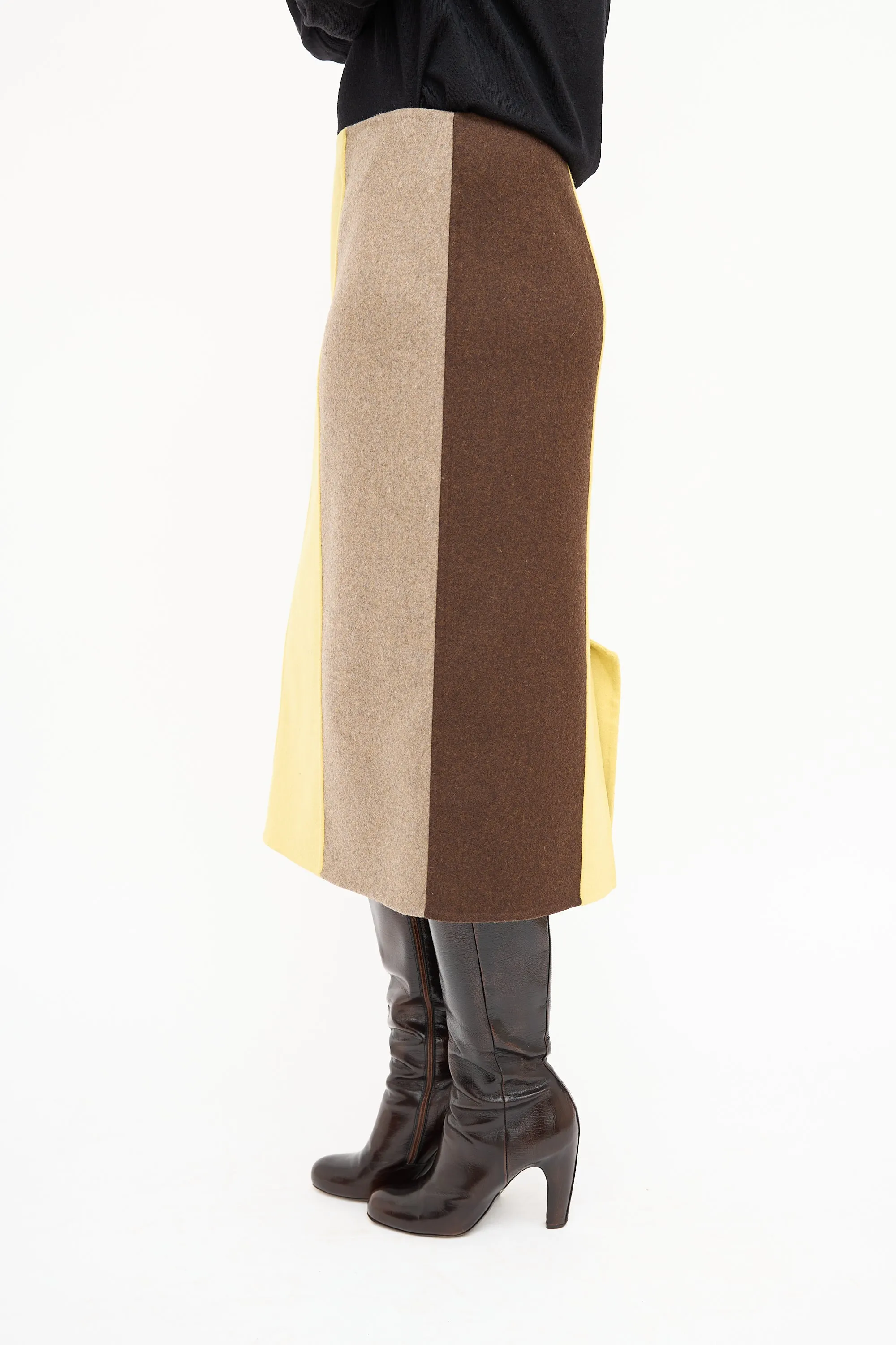 Brown & Yellow Colour Block Skirt