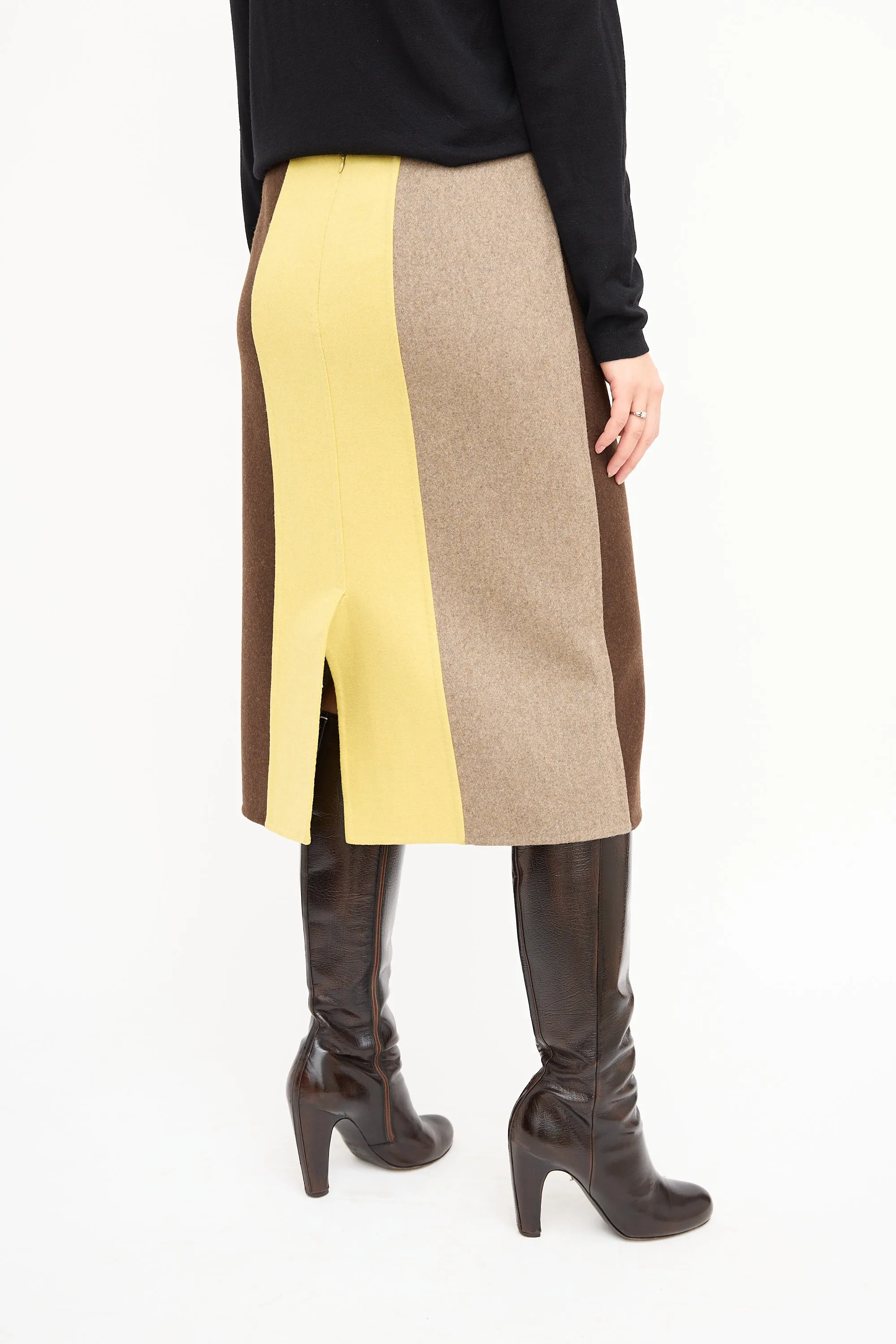 Brown & Yellow Colour Block Skirt