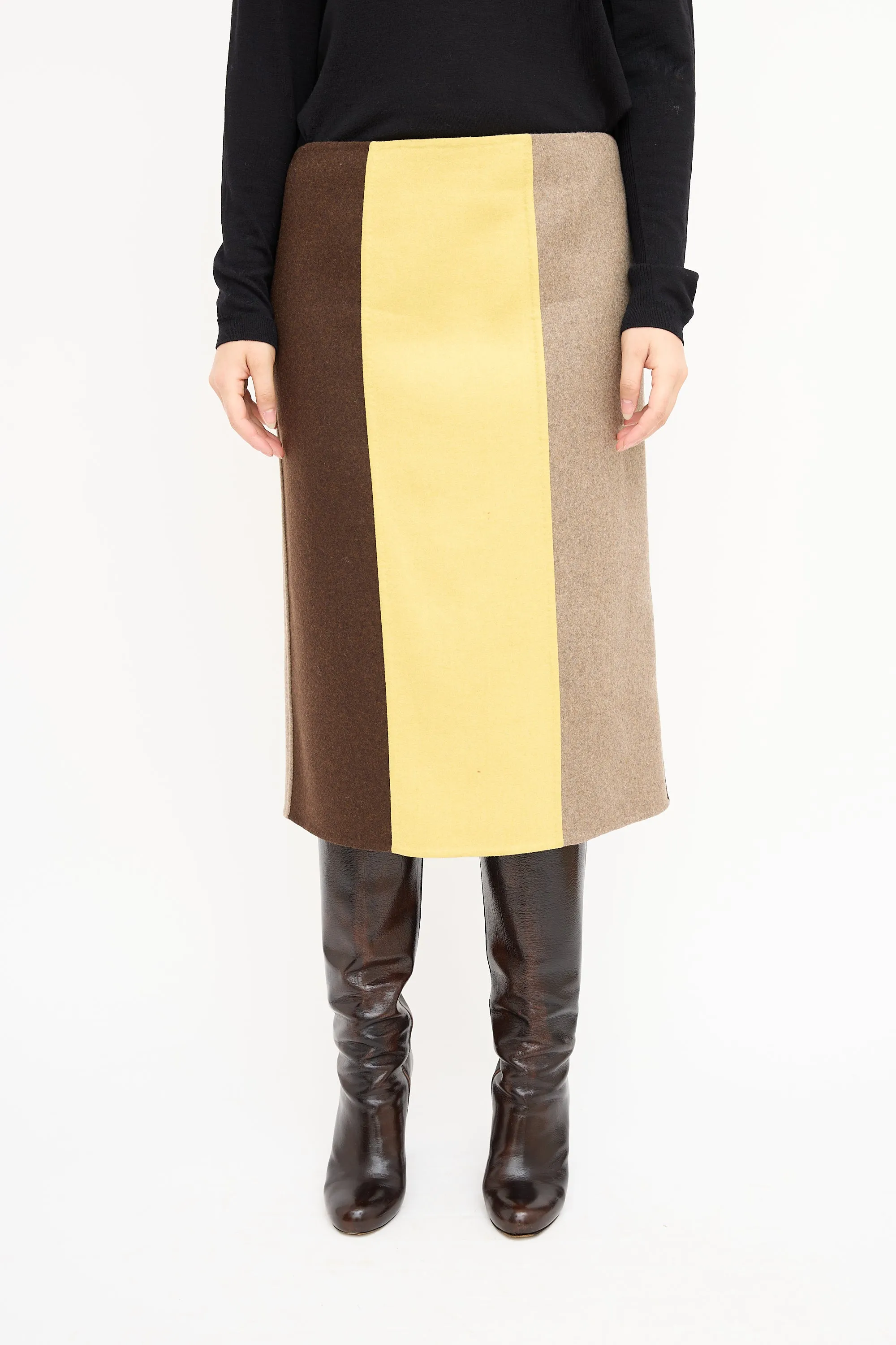 Brown & Yellow Colour Block Skirt