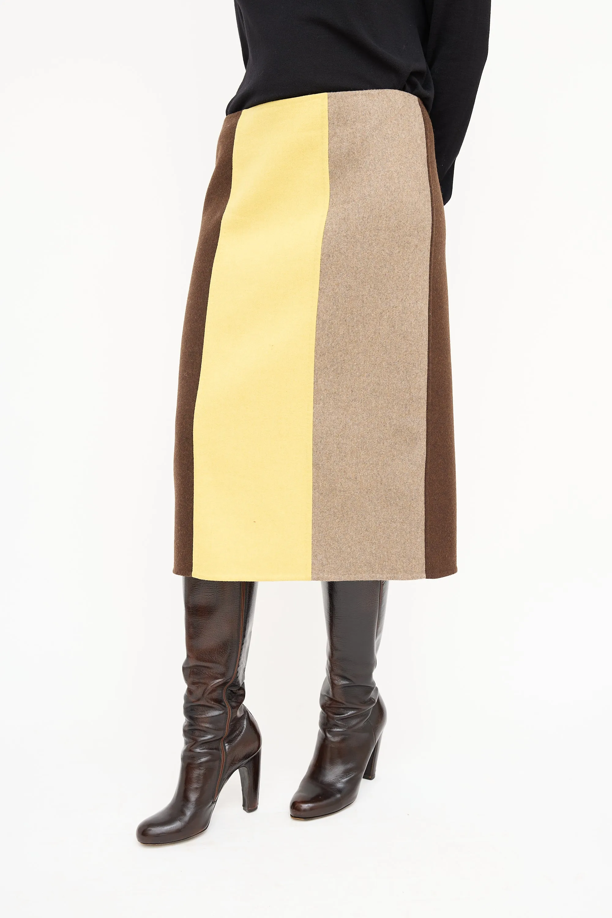 Brown & Yellow Colour Block Skirt