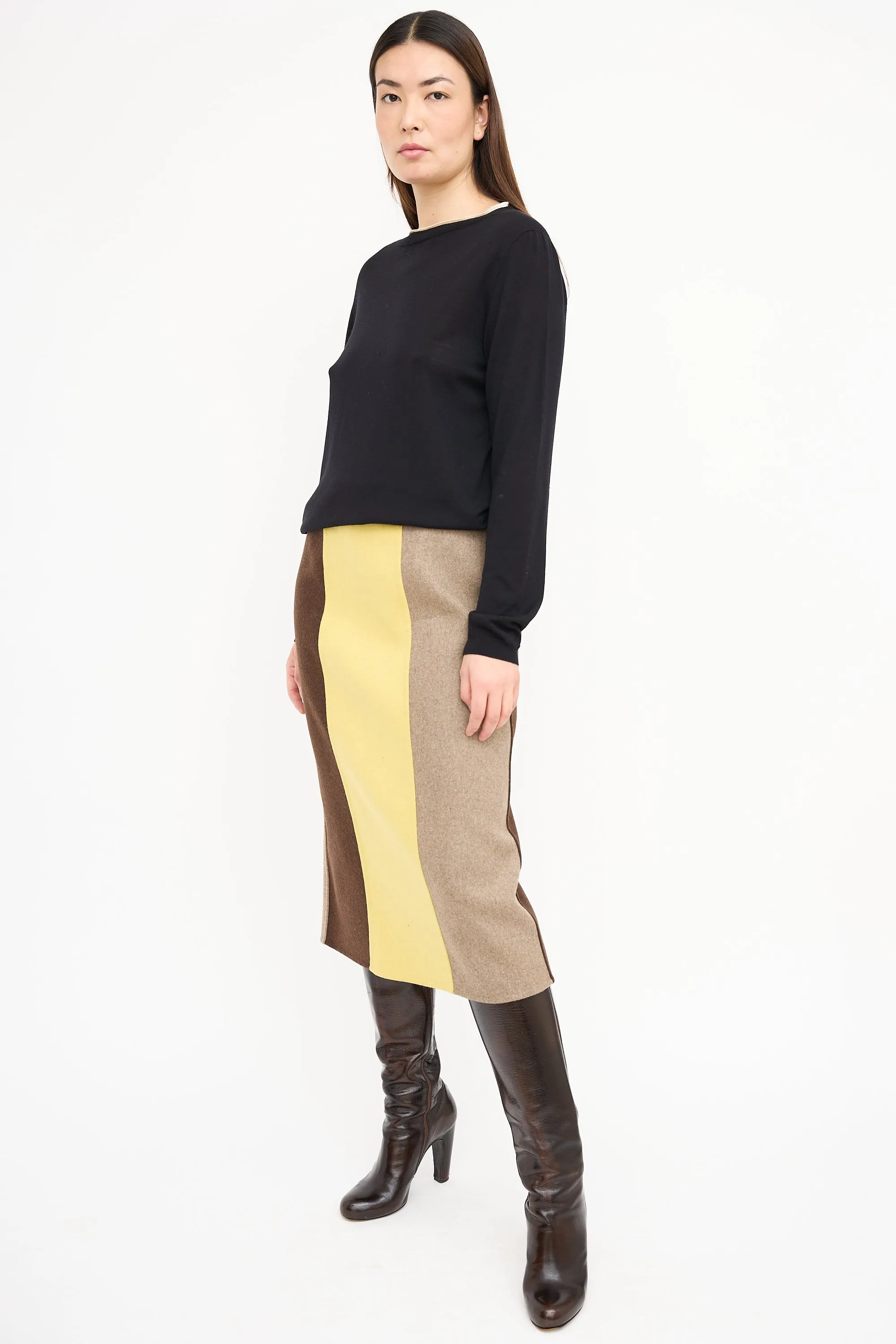 Brown & Yellow Colour Block Skirt