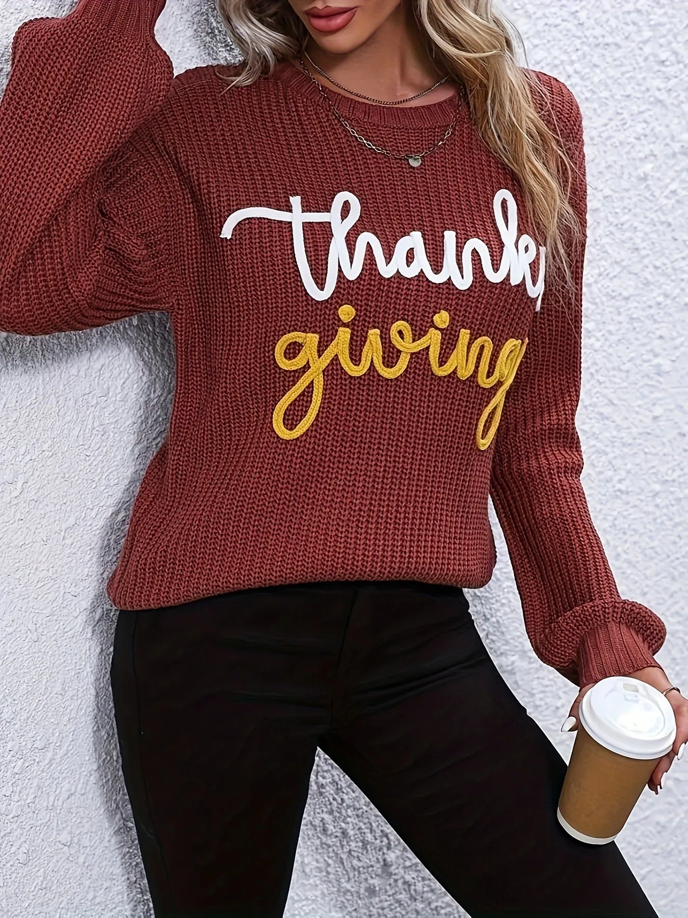 Casual Letters All-Match round Neck Pullover Knitted Sweater
