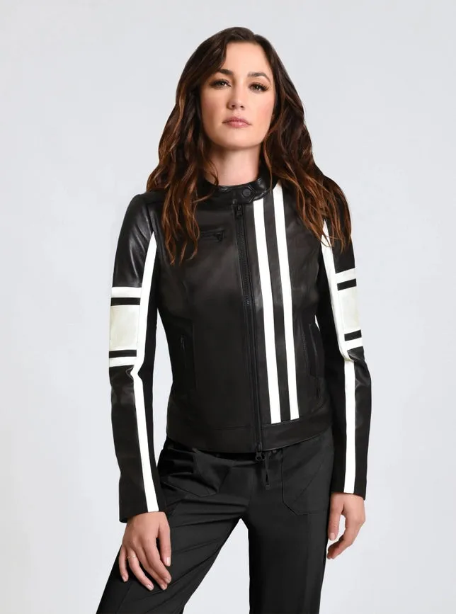 Claudine Leather Racer Jacket Black