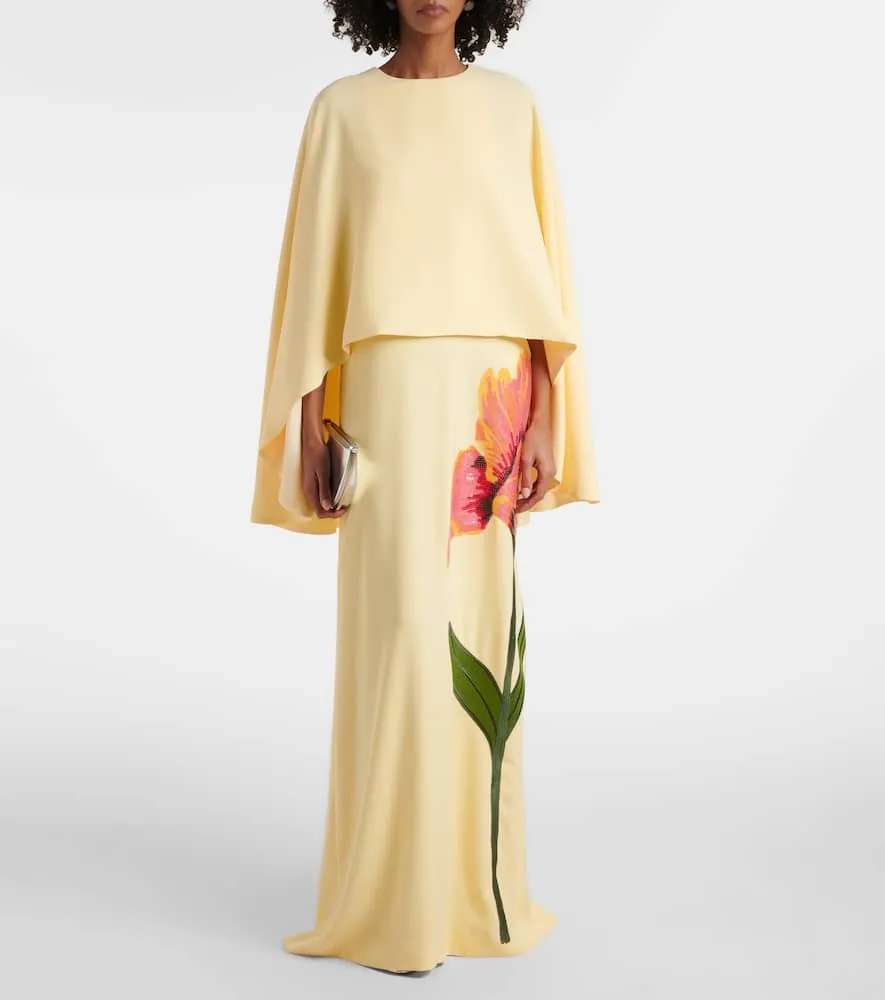 Costarellos Meena floral cr√É¬™pe gown