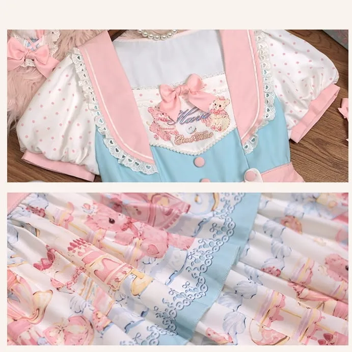 Kawaii Sweet Style Cream Bear Print Lolita Dress