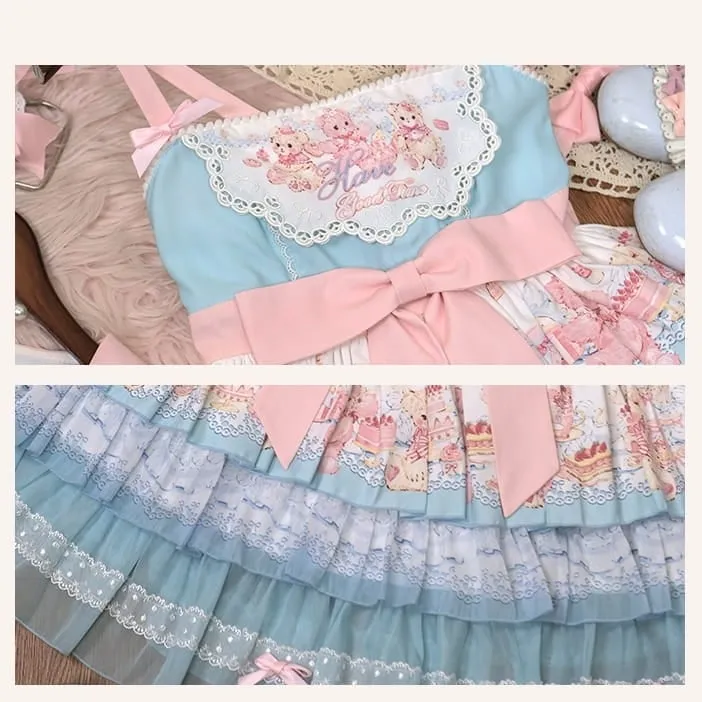 Kawaii Sweet Style Cream Bear Print Lolita Dress