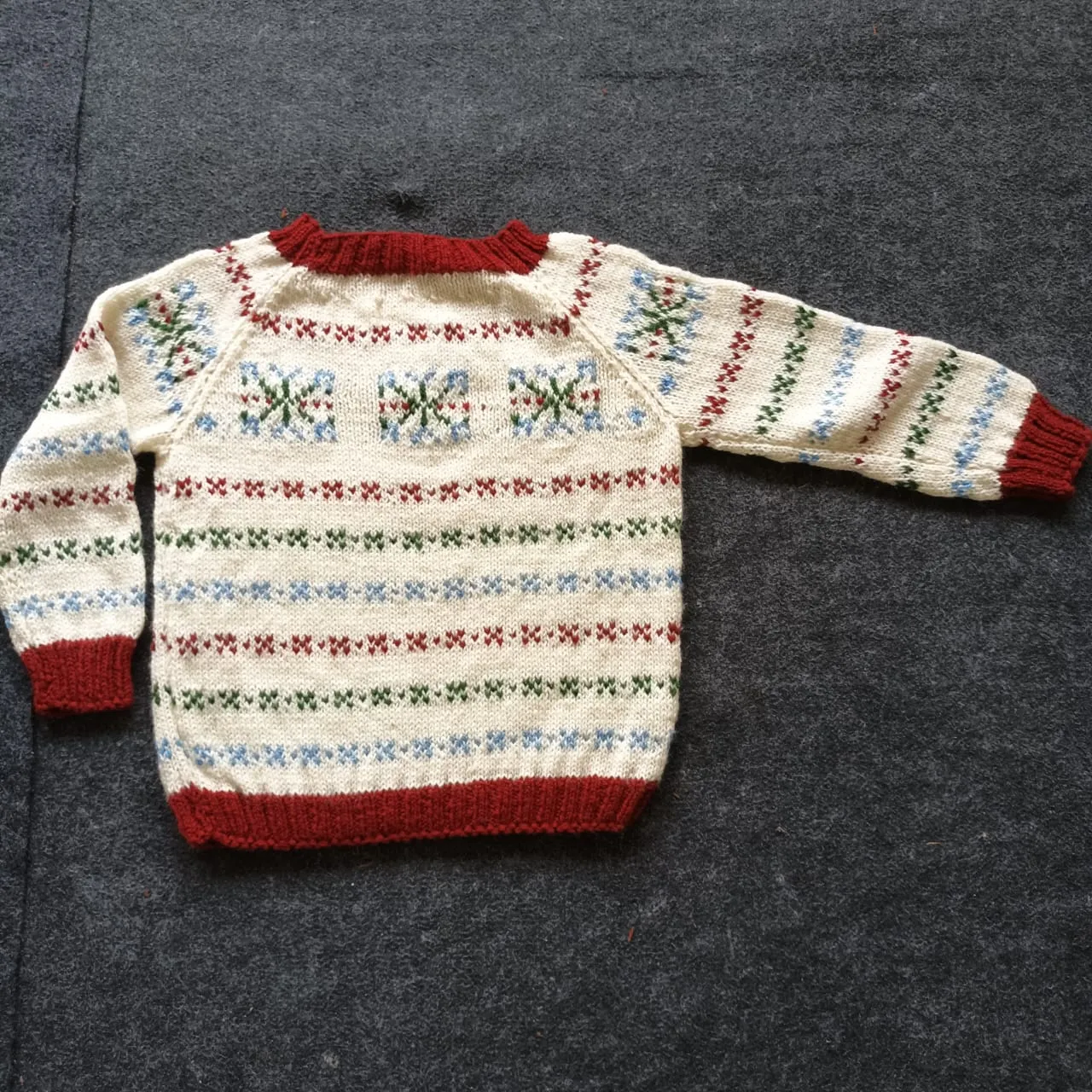 Kids Pullover/Sweater | Multi Colour Floral Pattern | Hand Knit & Woollen | Cream