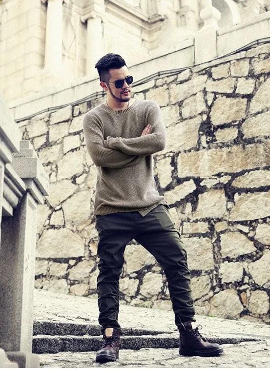 Men's Spring/Autumn Warm Woolen Slim Fit Irregular Design Pullover