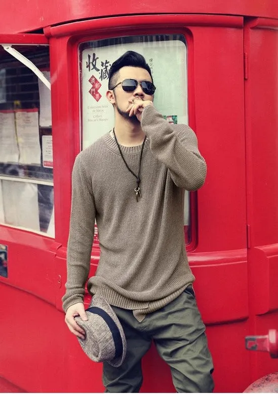 Men's Spring/Autumn Warm Woolen Slim Fit Irregular Design Pullover