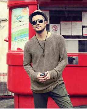 Men's Spring/Autumn Warm Woolen Slim Fit Irregular Design Pullover