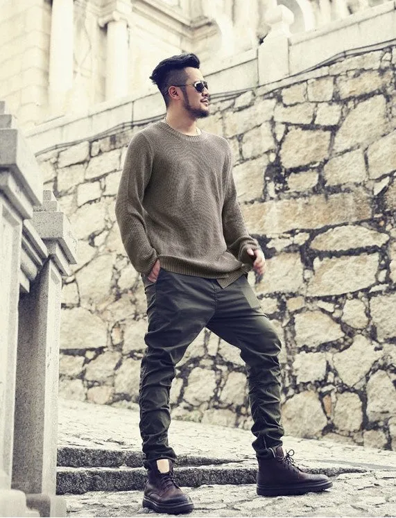 Men's Spring/Autumn Warm Woolen Slim Fit Irregular Design Pullover
