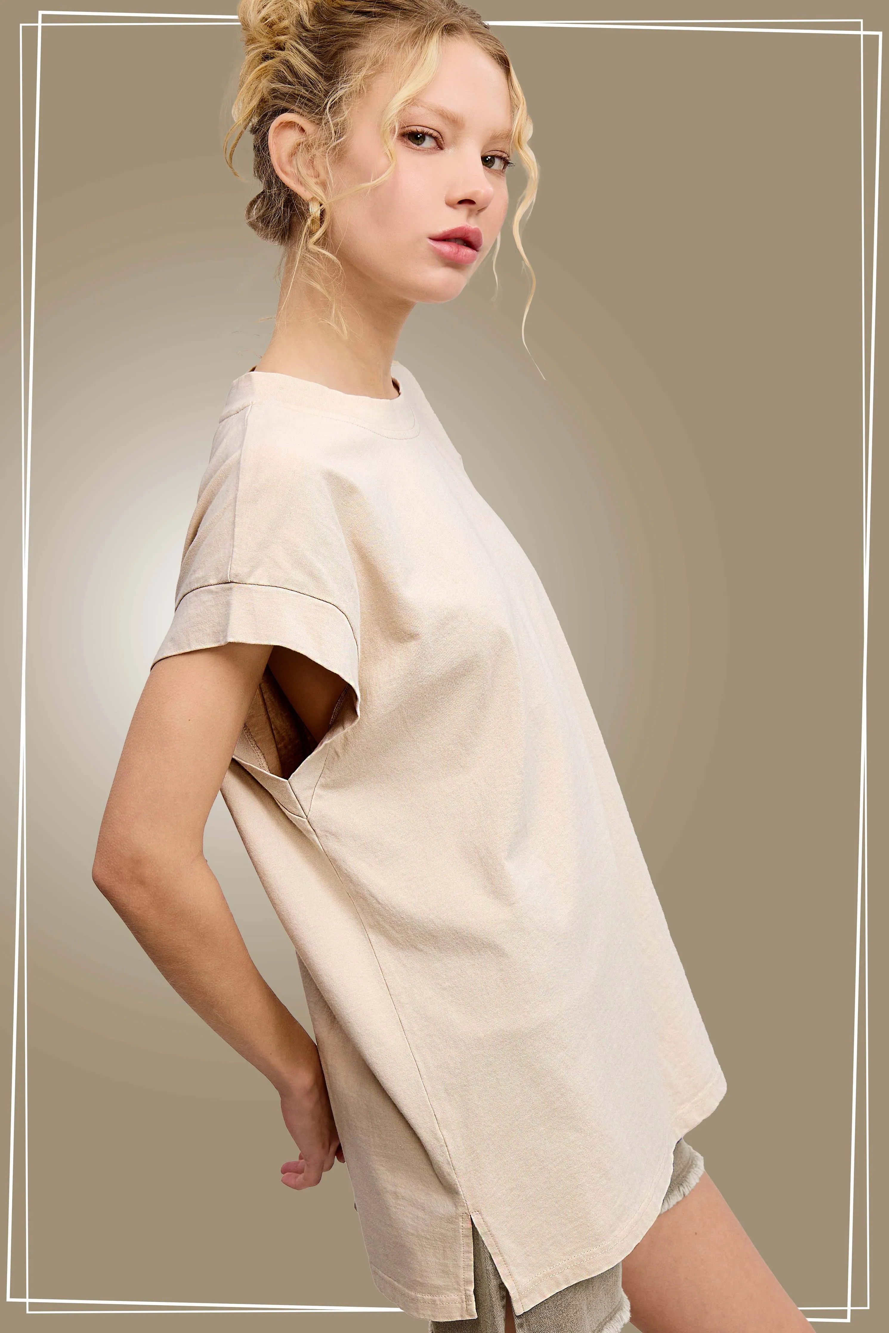 Mineral Washed Crew Neck Top