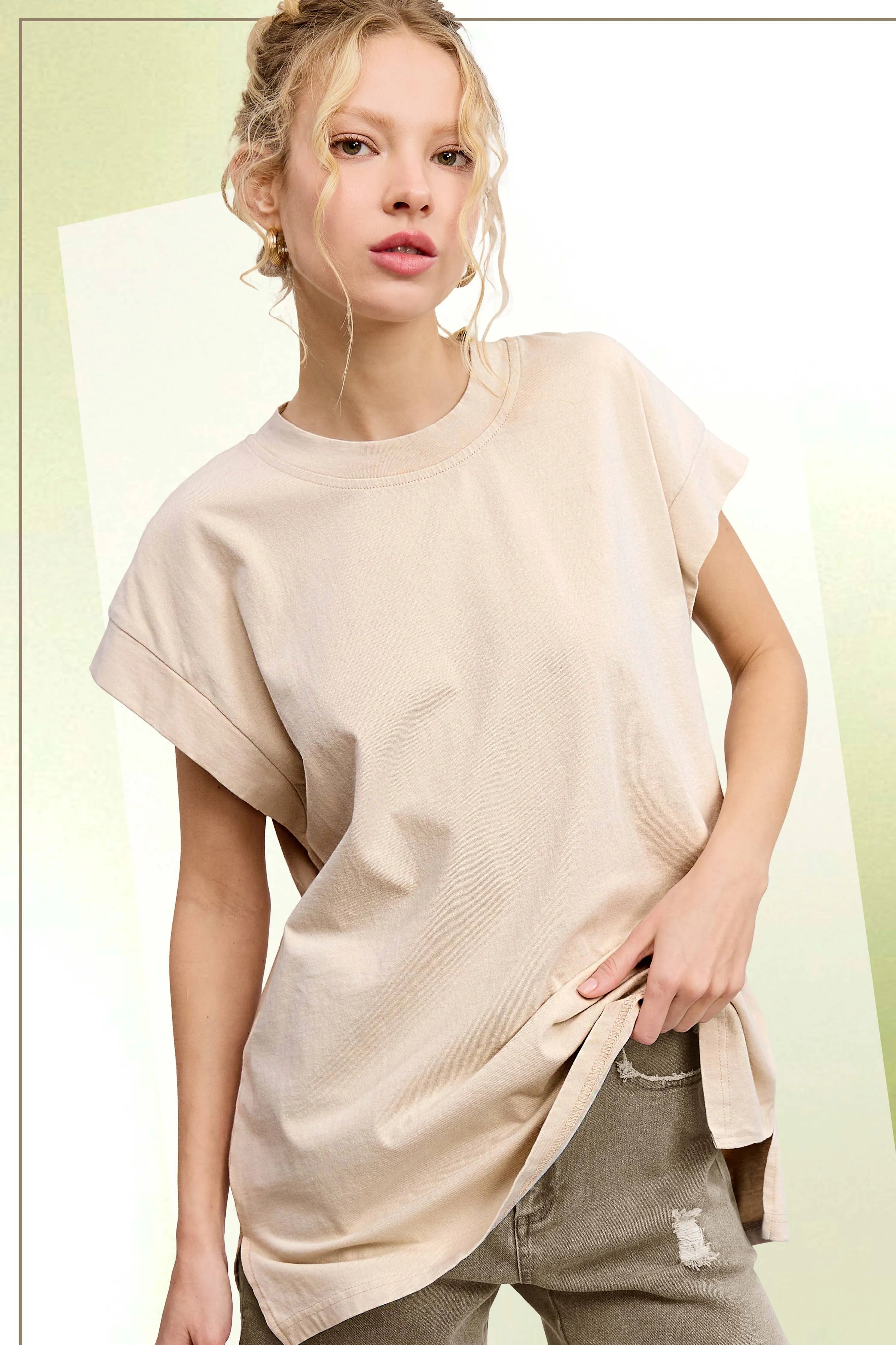 Mineral Washed Crew Neck Top