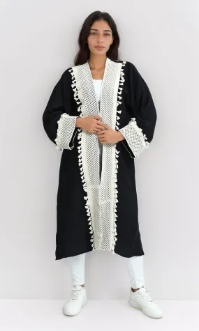 O198046 - Long Sleeves Crochet Feminine Cardigan - Black