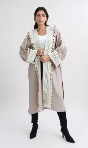 O198047 - Long Sleeves Coffee Crochet Summer Cardigan