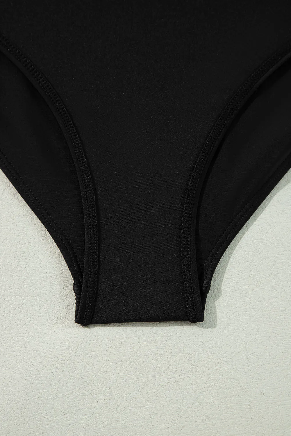 Online Black Pleated Mesh One Shoulder Bikini Top and Skirts Set