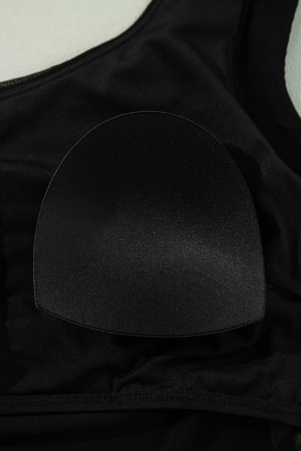 Online Black Pleated Mesh One Shoulder Bikini Top and Skirts Set