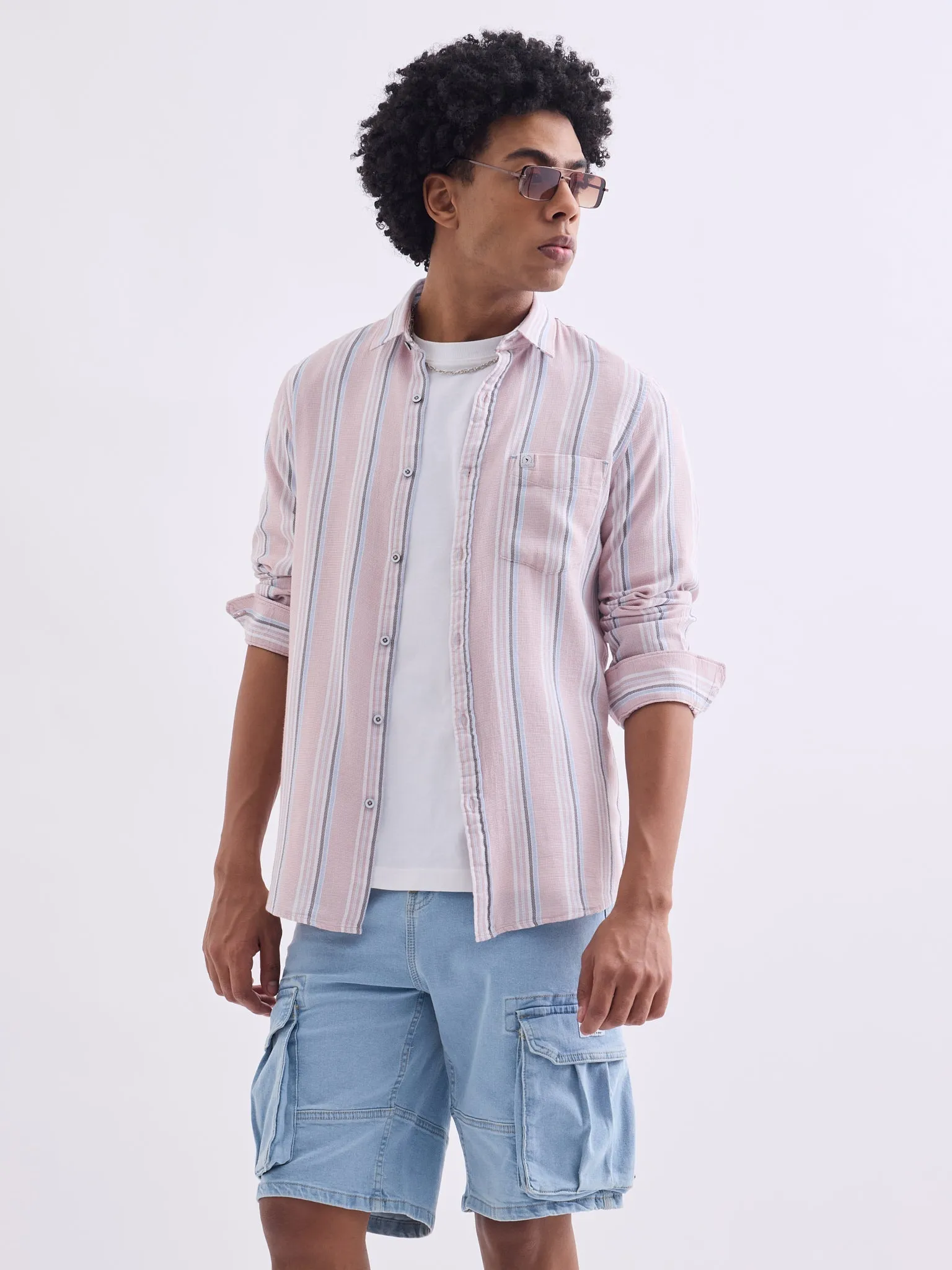 Peach Striped Cotton Shirt