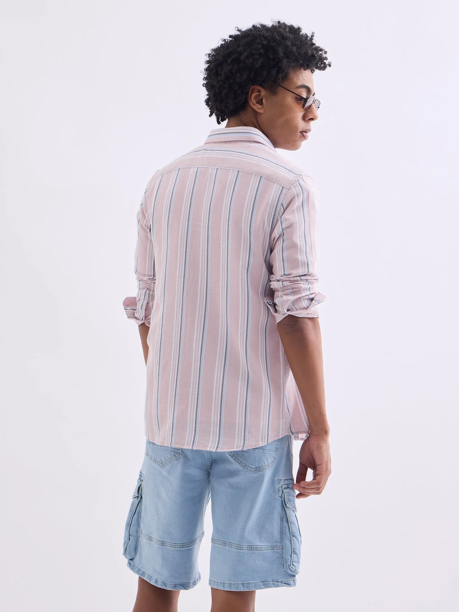 Peach Striped Cotton Shirt