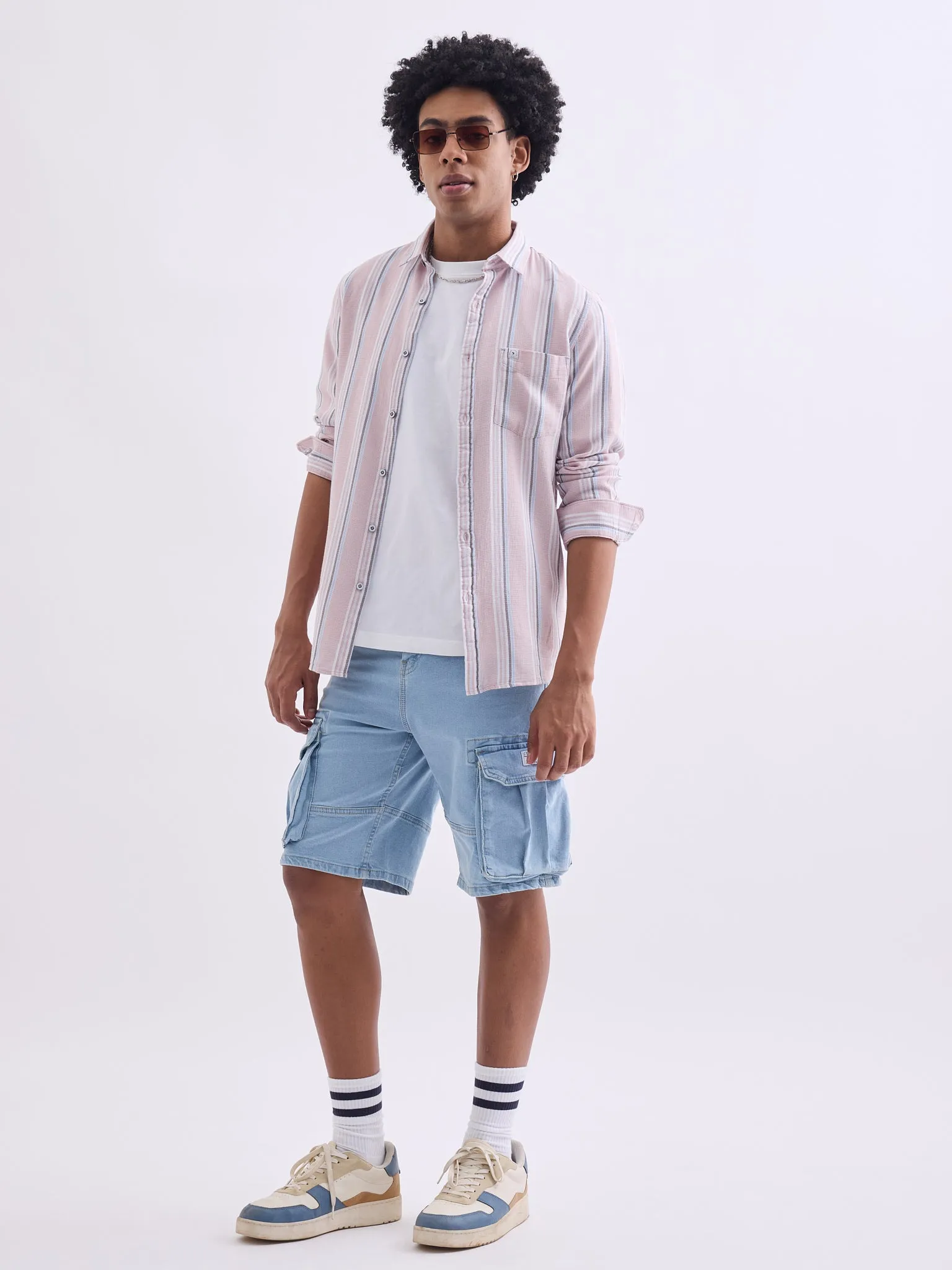Peach Striped Cotton Shirt