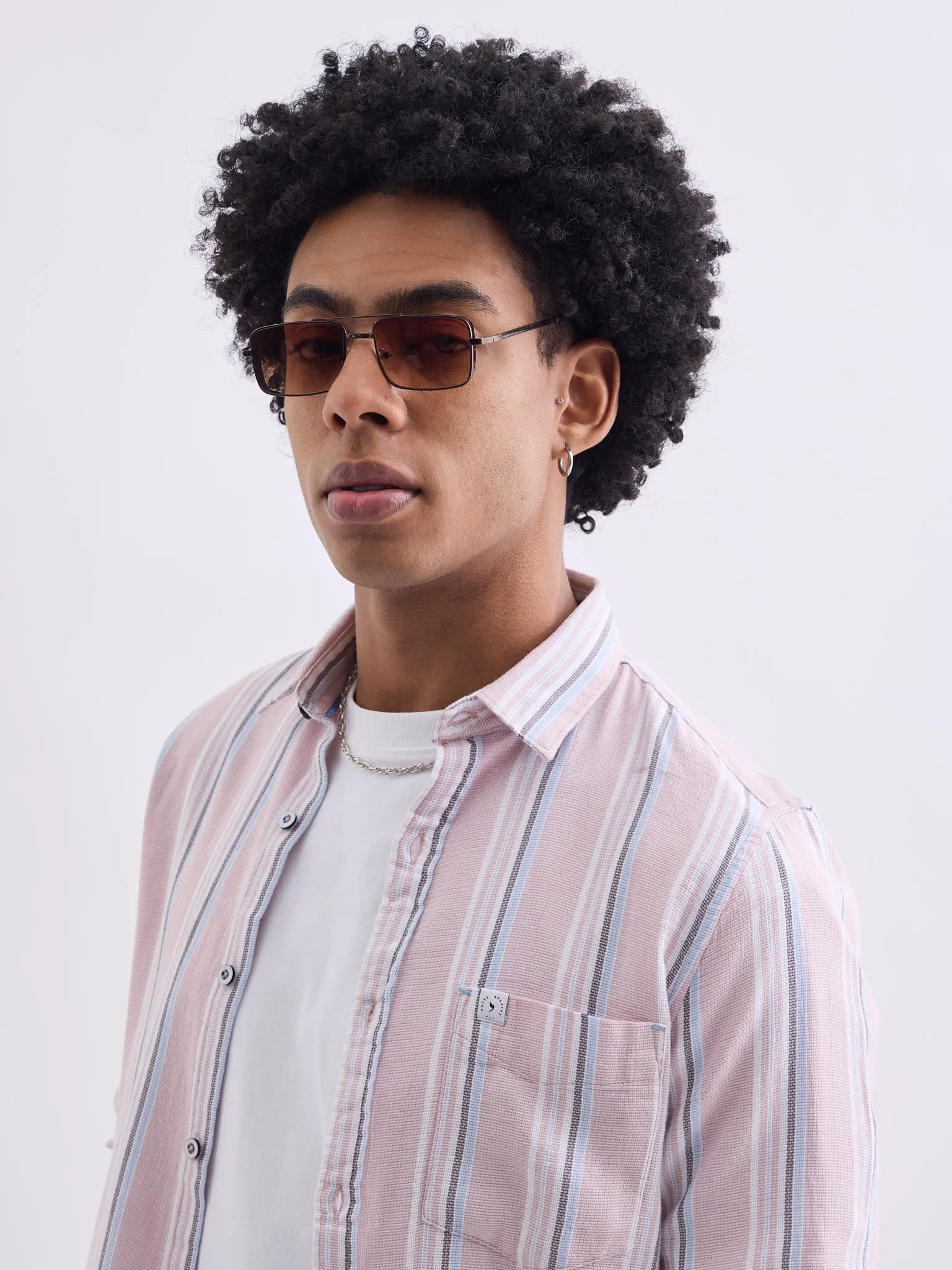 Peach Striped Cotton Shirt