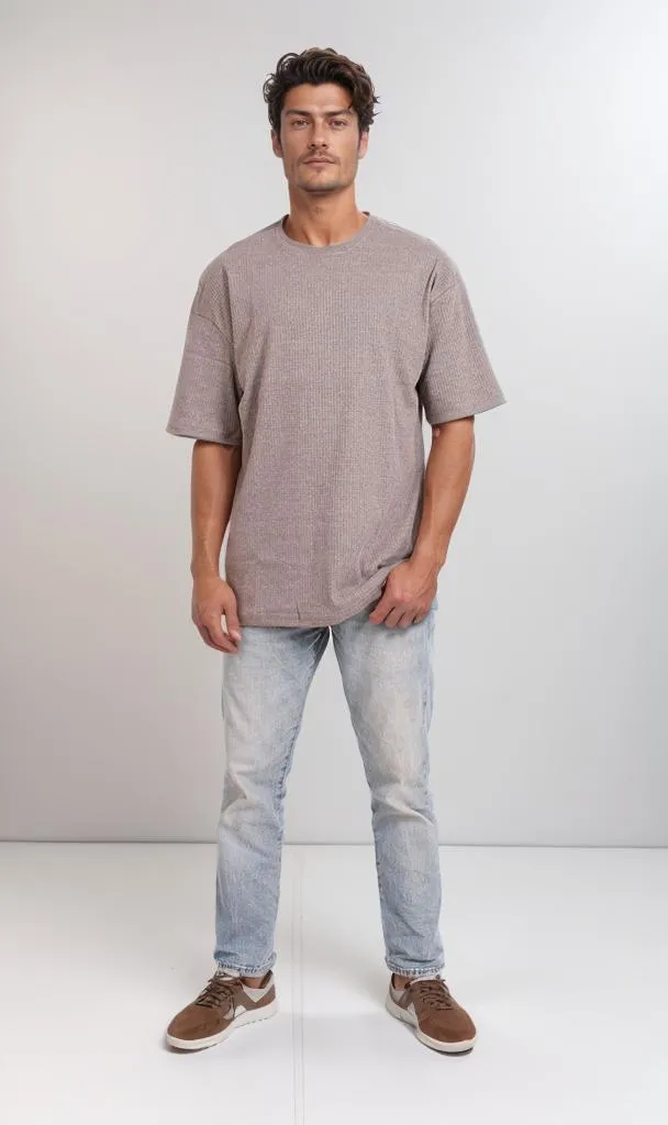 R205826 - Textured Cotton Blend T-Shirt  Grey