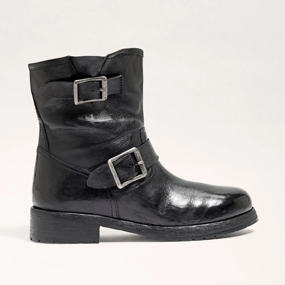 Sam Edelman Lulah Black Leather Buckle Detailed Rounded Toe Ankle Fashion Boots