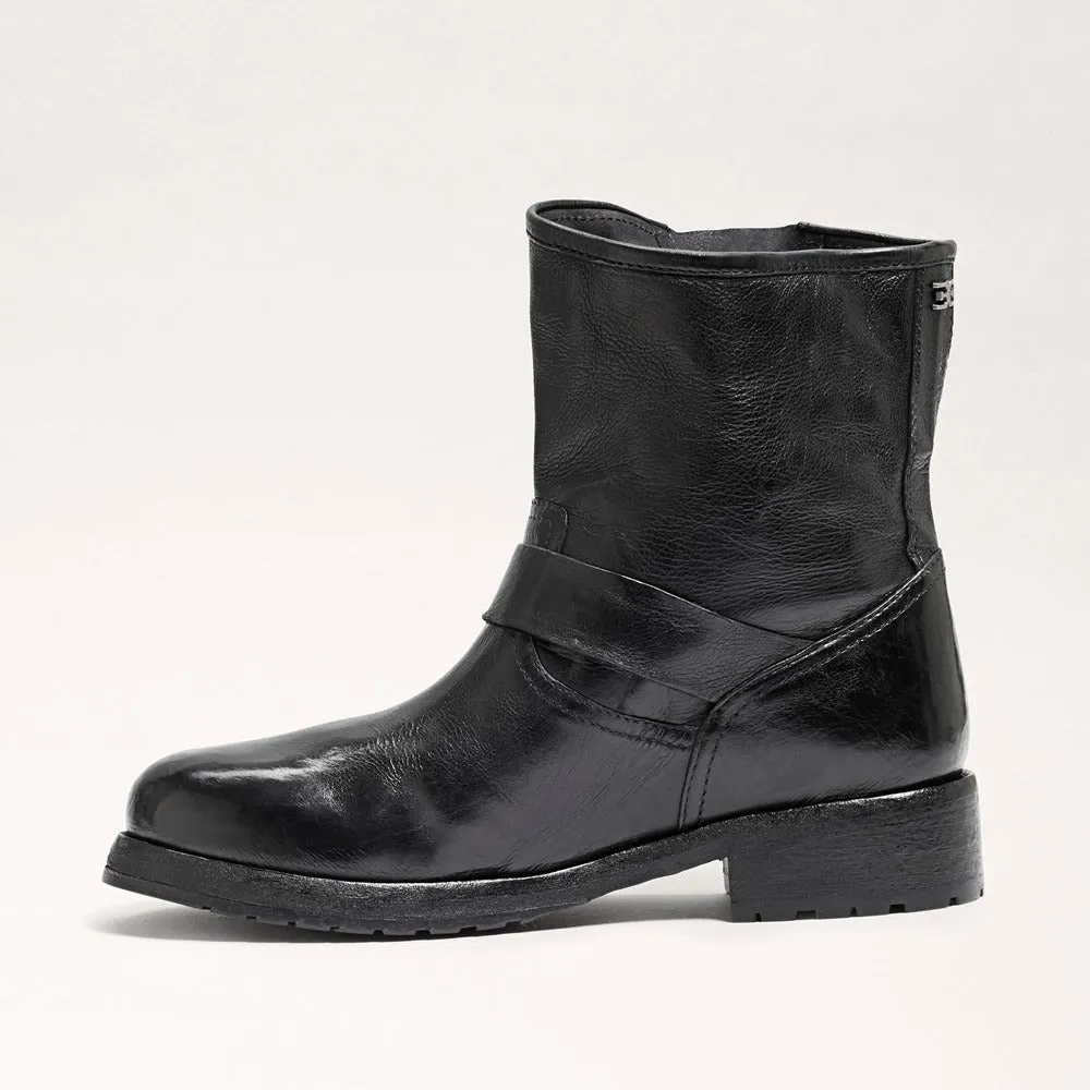 Sam Edelman Lulah Black Leather Buckle Detailed Rounded Toe Ankle Fashion Boots