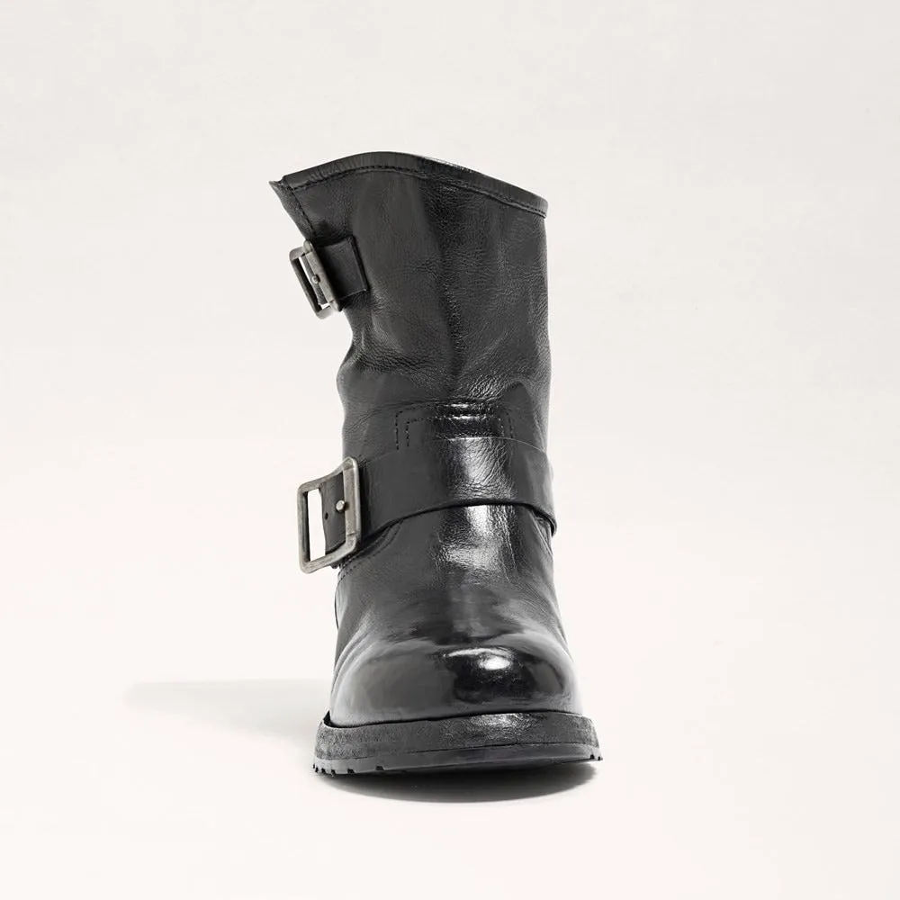 Sam Edelman Lulah Black Leather Buckle Detailed Rounded Toe Ankle Fashion Boots