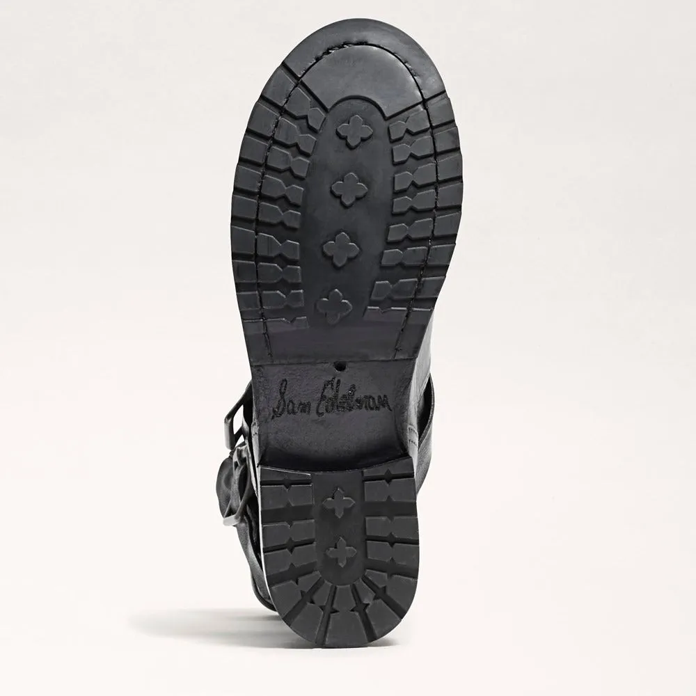 Sam Edelman Lulah Black Leather Buckle Detailed Rounded Toe Ankle Fashion Boots