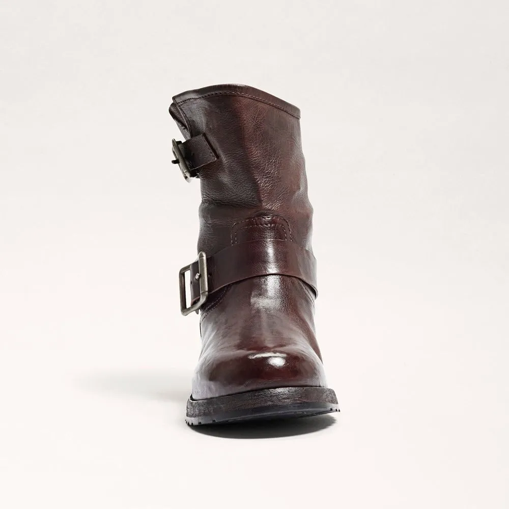 Sam Edelman Lulah Dark Brown Leather Buckle Detailed Rounded Toe Ankle Boots